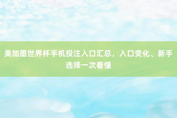 美加墨世界杯手机投注入口汇总，入口变化、新手选择一次看懂